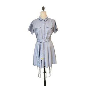 CeCe Blue Cotton Blend Shirt Dress 10